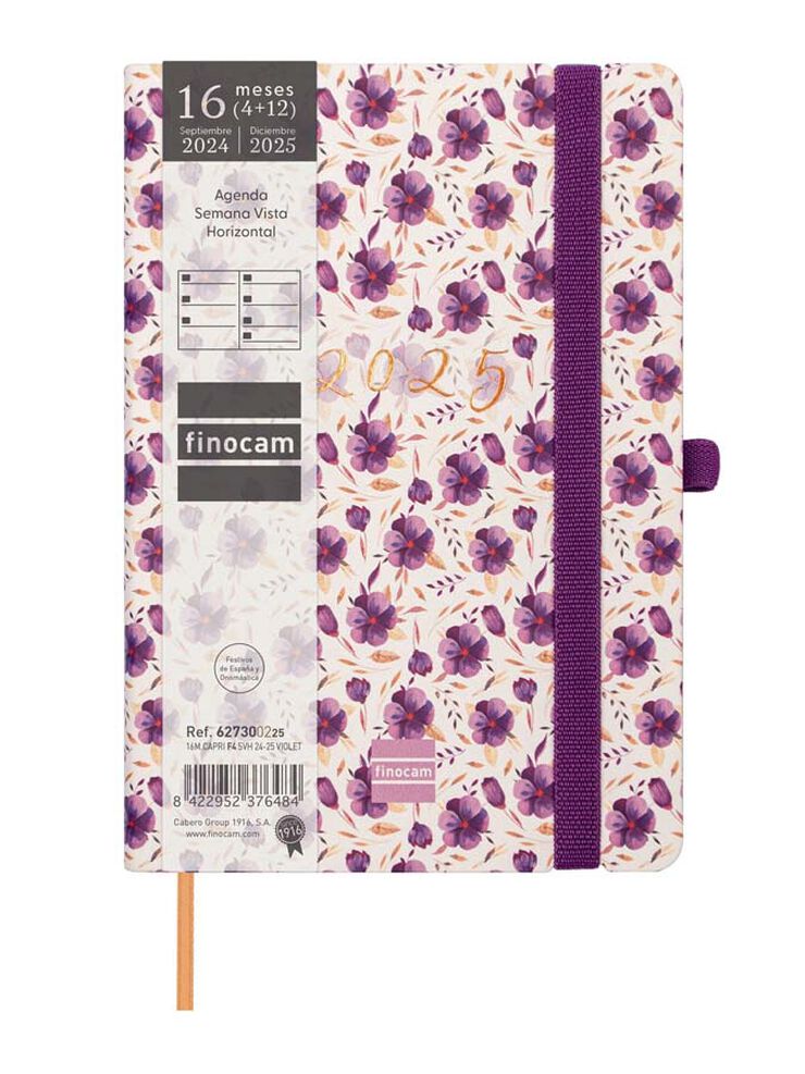 Agenda Finocam 16M Capri F4 setm/vista cas 24-25 violeta