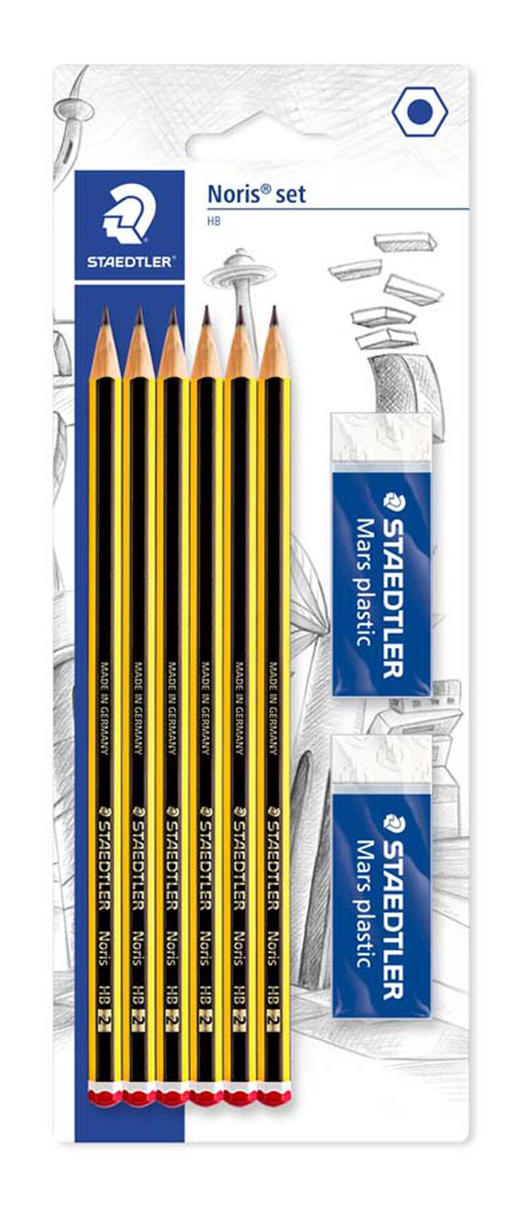 Lápices Staedtler Noris HB 6u + 2 gomas