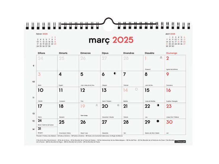 Calendari paret 16 mesos Finocam 21x15cm cat 24-25