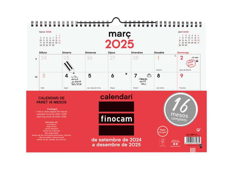 Calendario pared 16 meses Finocam 34x24cm cat 24-25