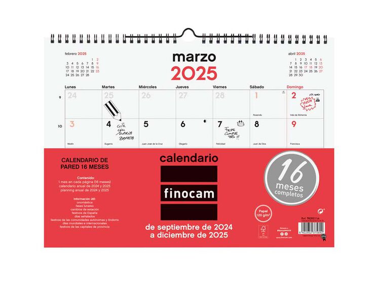 Calendario pared 16 meses Finocam 34x24cm cas 24-25