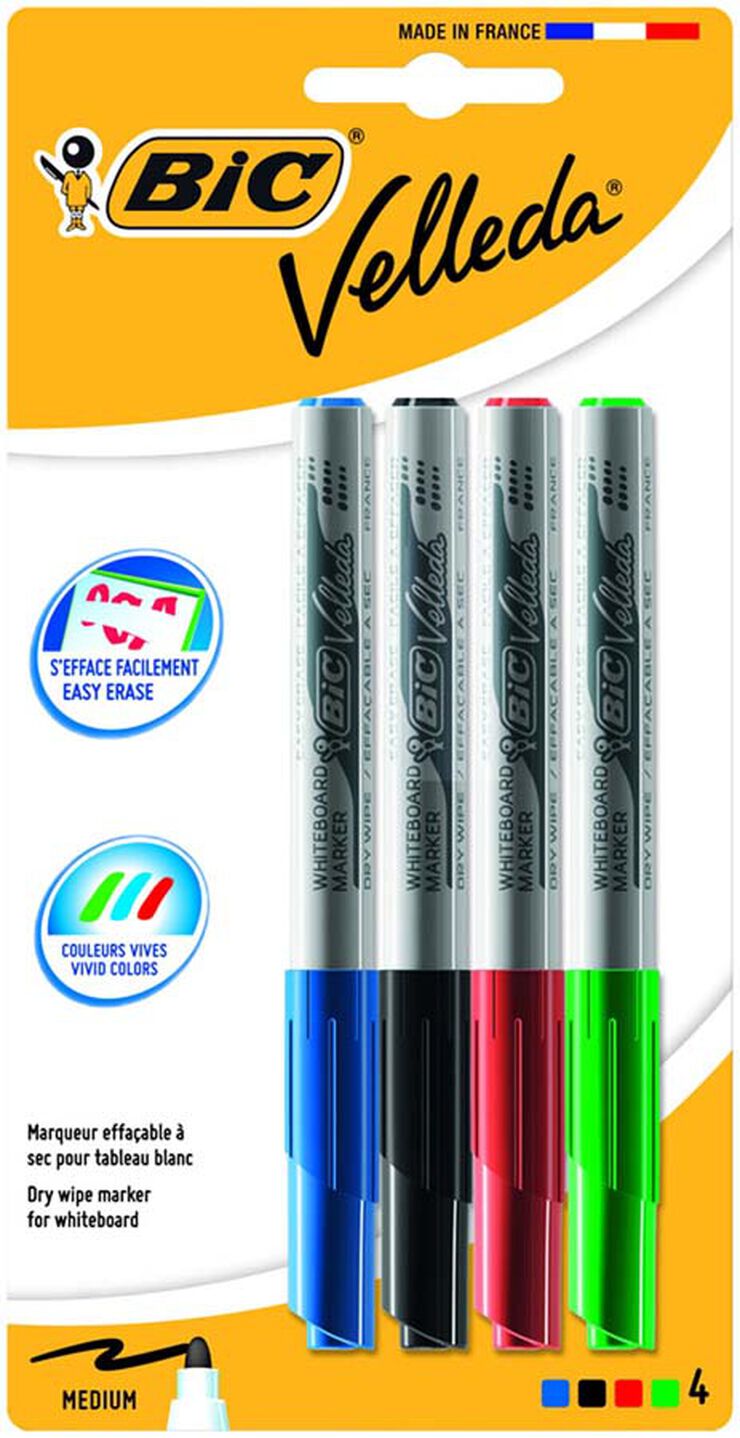 Rotuladores pizarra blanca Bic Velleda M 4 colores