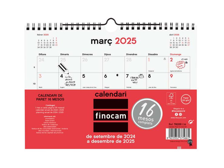 Calendario pared 16 meses Finocam 21x15cm cat 24-25