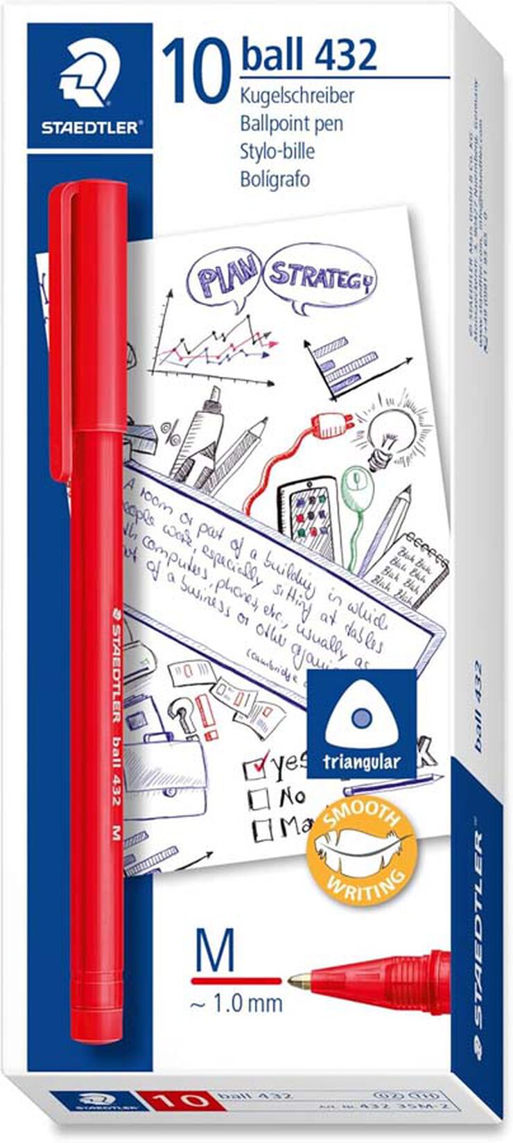 Bolígraf Staedtler 432 M vermell 10u