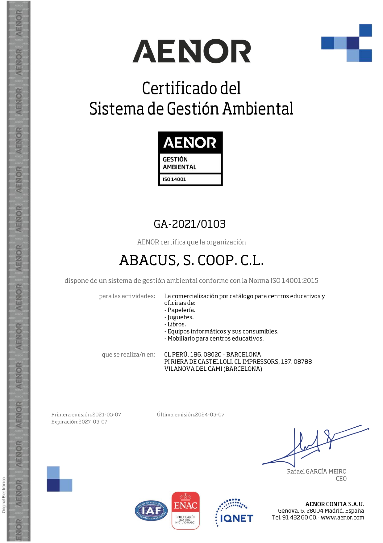 Aenor certificat de qualitat 